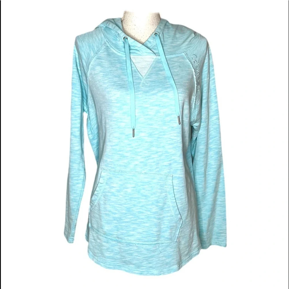 Calvin Klein sweatshirt with hood size large. Very soft sweatshirt. Excellent.
